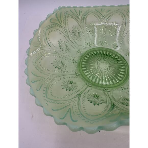 Northwood Spokes and Wheels Green Opalescent Novelty Bowl - Picture 7 of 8
